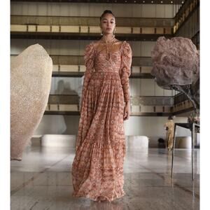 Ulla Johnson Rabia Horizon Brown Printed Silk Blend Maxi Gown Dress Women’s 2